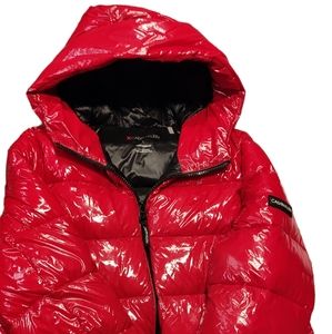 Calvin Klein Men's Red High Shine Hooded Down Puffer Coat/Jacket - Size Large